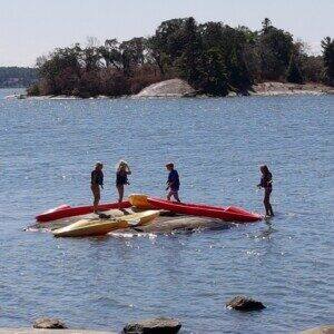 Children on paddleboards near the shore